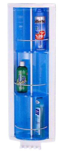 Ugaona polica za kupatilo sa tri rotirajuća odeljka bela-providno plava 24S0223