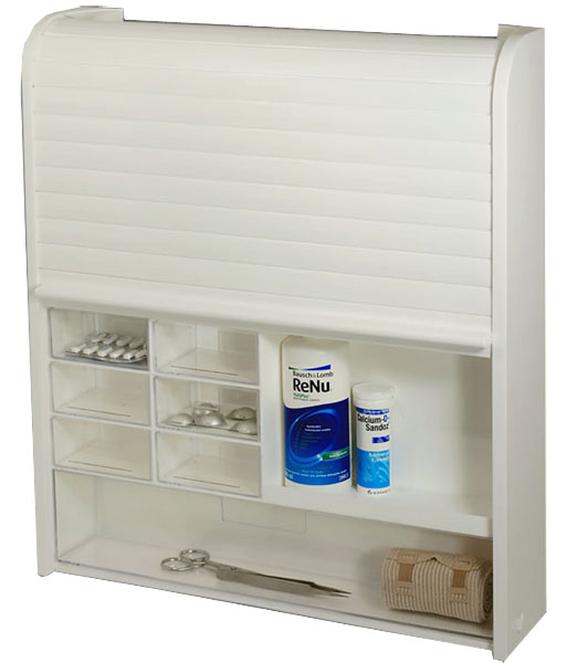 Plastični zidni ormarić za kupatilo sa rolo vratima i 14 fiokica 2409201