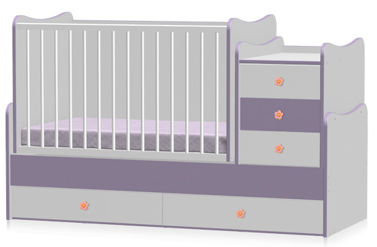 Lorelli Drveni krevetac za bebu Maxi Plus White Violet