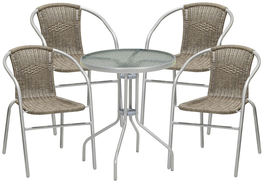 Garnitura od Ratana PE - 4 Stolice + Sto Flippa Glass Light