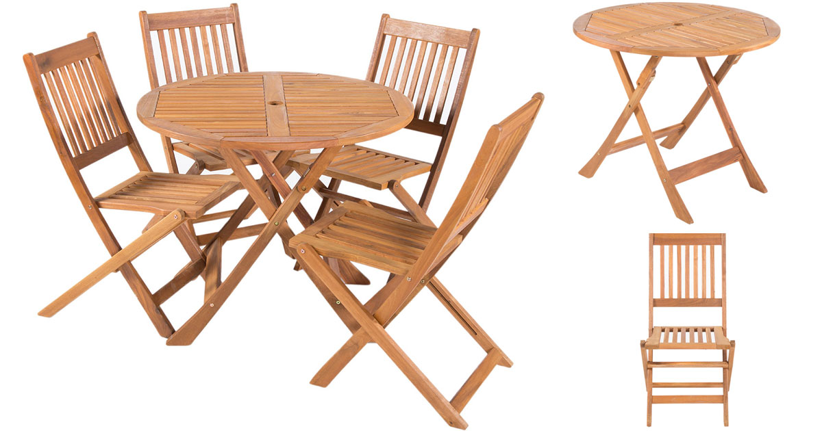 Garnitura Za Dvorište Od Drveta Utuado - 4 Stolice i Sto