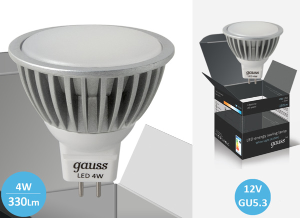 Štedljive LED sijalice 2 kom. Gauss MR16 GU5.3 4W 12V 4100K EB201505204