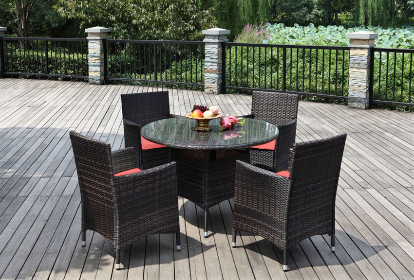 Baštenski Komplet Od Wicker Ratana Sinaloa - 4 Fotelje i Sto Sa Staklom