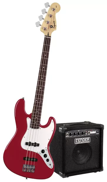 Bas gitara Squier By Fender Affinity J Bass w i pojačalo Rumble 15 Amp Metallic Red