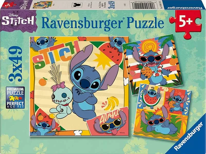 Slagalice puzzle za decu 3x49 delova Disney Stitch Aloha Ravensburger 12004114