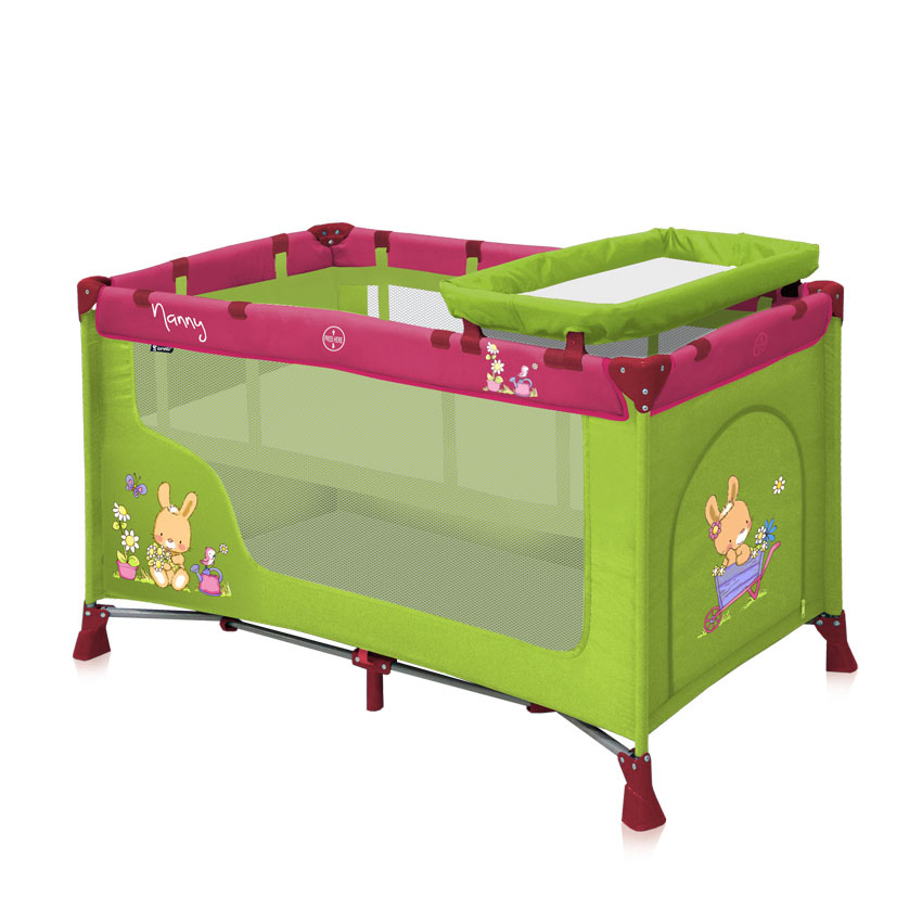 Bertoni Lorelli Prenosivi krevetac Nanny sa 2 nivoa Green&Pink Bunnies - Image 1