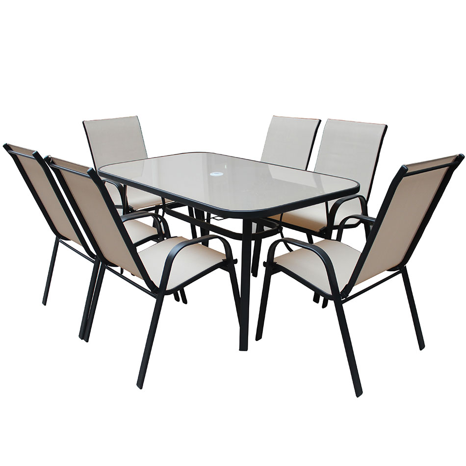 Baštenska Garnitura Sto i 6 Stolica Cancun Bež