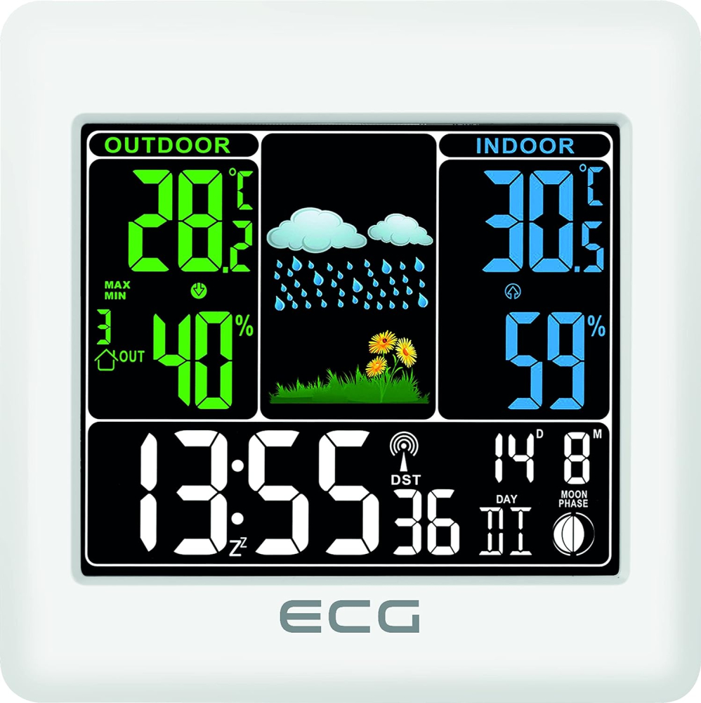 Digitalni stoni sat sa kućnom meteo stanicom ECG MS 300 White