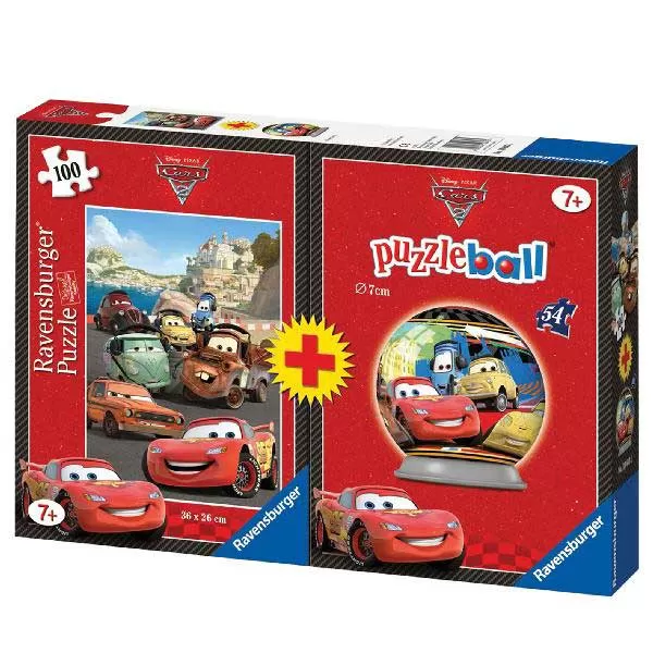 Ravensburger 2u1 puzzle 100 delova + puzzle kugla 54 dela Disney Cars 01-106431
