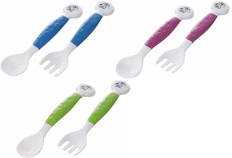 Canpol Set fleksibilnog pribora za jelo za decu - kašika i viljuška Kravica 56/580