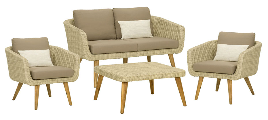 Ratan Set Trentino - 2 Fotelje, Dvosed, Sto Sa Staklom