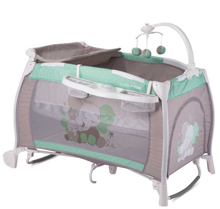 Bertoni Lorelli Prenosivi krevetac sa 2 nivoa iLounge Green n Grey Elephant