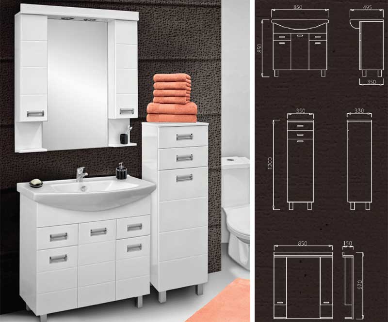 Kupatilski set Idevit Line sa umivaonikom, ogledalom i ormarićem