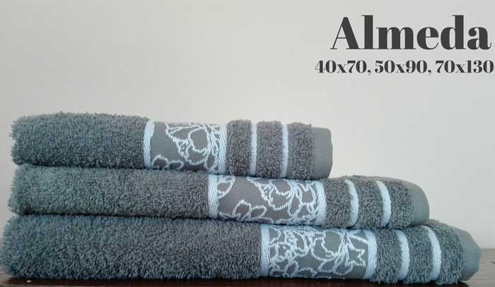 Set 3 peškira Almeda sivi 40x70 50x90 70x130