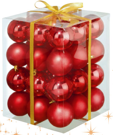 Komplet Novogodišnjih Dekorativnih Kugli  36 Komada Crveni