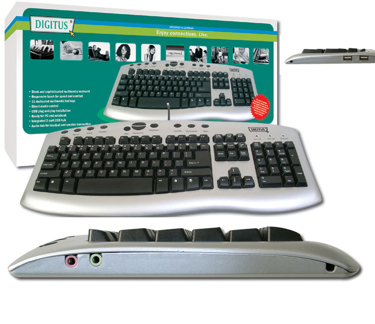 Digitus tastatura sa 2 USB porta i ulazom za slušalice i mikrofon - Image 1