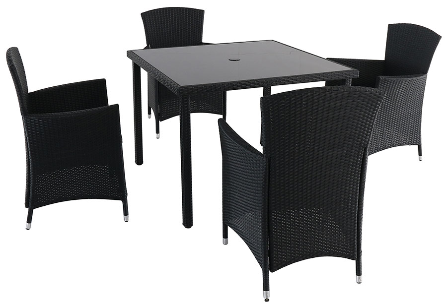 Baštenska Garnitura Od Ravnog Ratana PE Atlantic Crna - 4 Fotelje i Sto