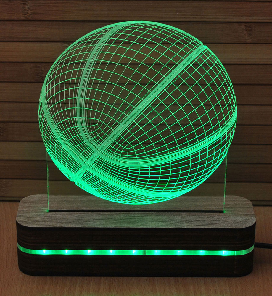 Black Cut 3D Noćna LED lampa Green Basketball B003GREEN