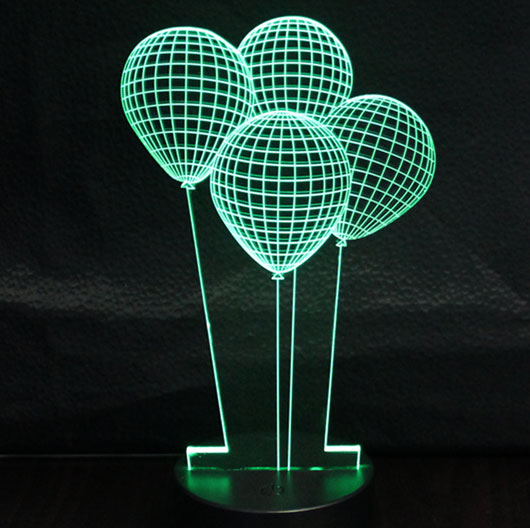 LED Lampa 3D - noćno svetlo - Illusions by Black Cut Green Balloons