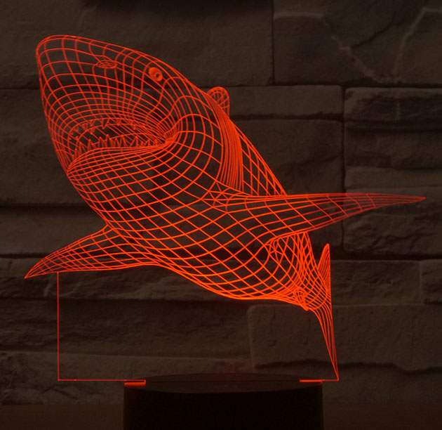 Black Cut 3D LED Lampa Red Shark