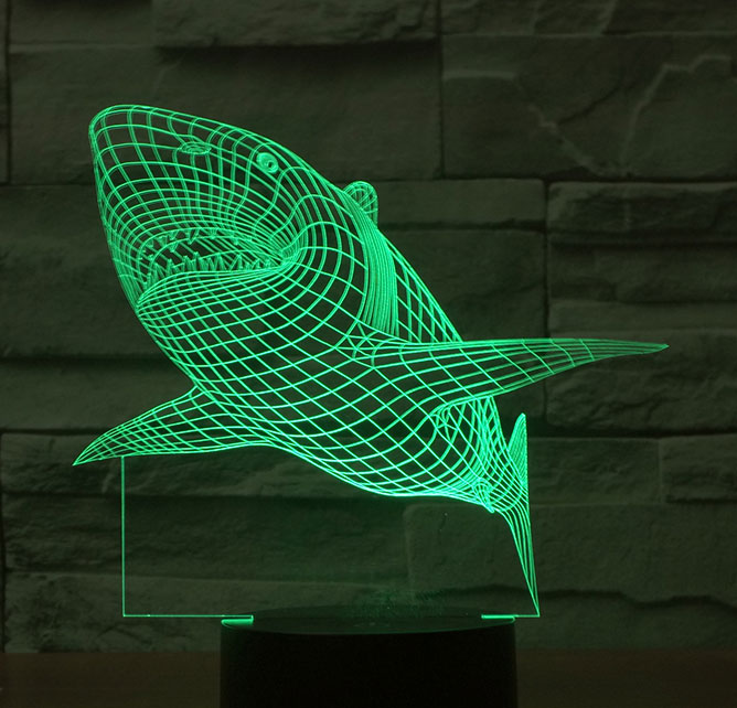 Black Cut 3D LED Lampa Green Shark