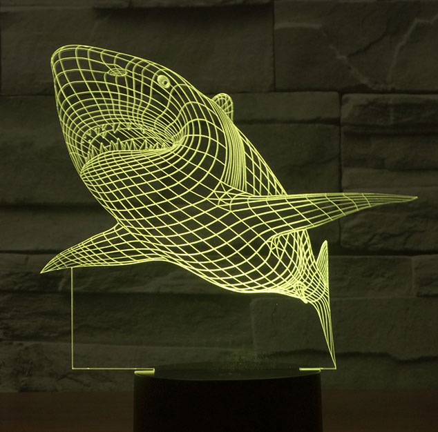 Black Cut 3D LED Lampa Yellow Shark