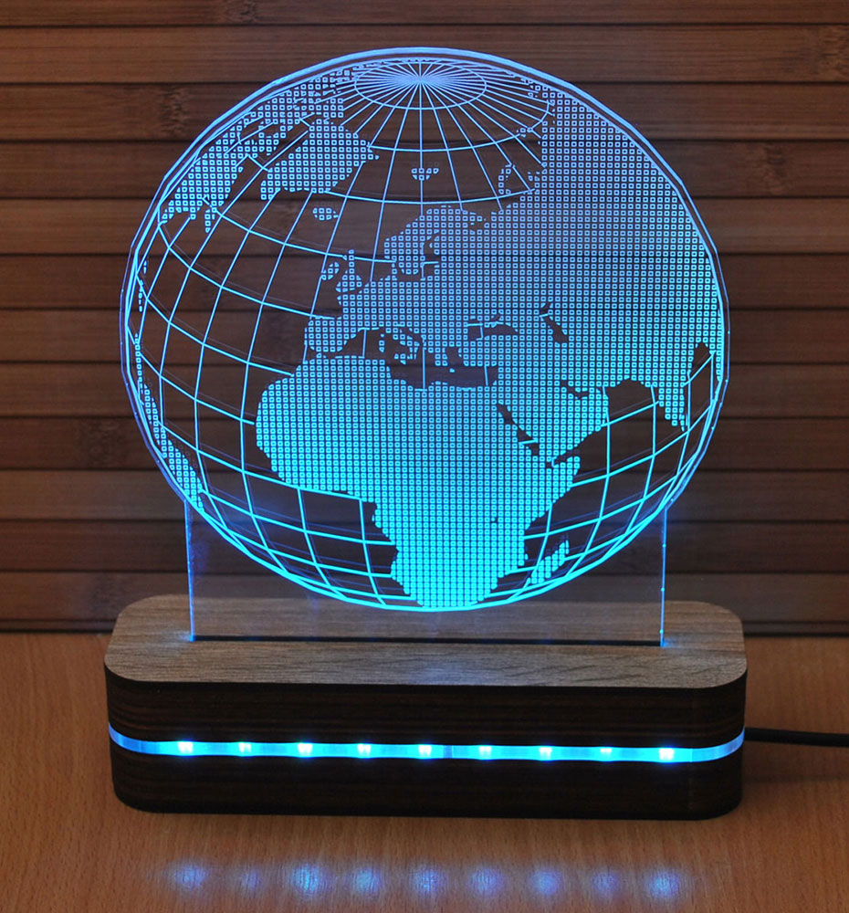 Black Cut 3D LED Lampa Blue Planet