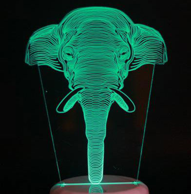 3D LED Lampa Illusions by Black Cut Elephant Green
