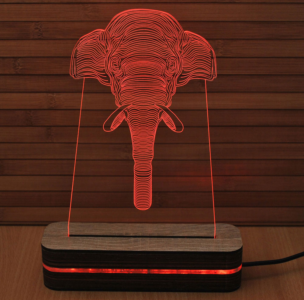 3D LED Lampa Illusions by Black Cut Elephant Red