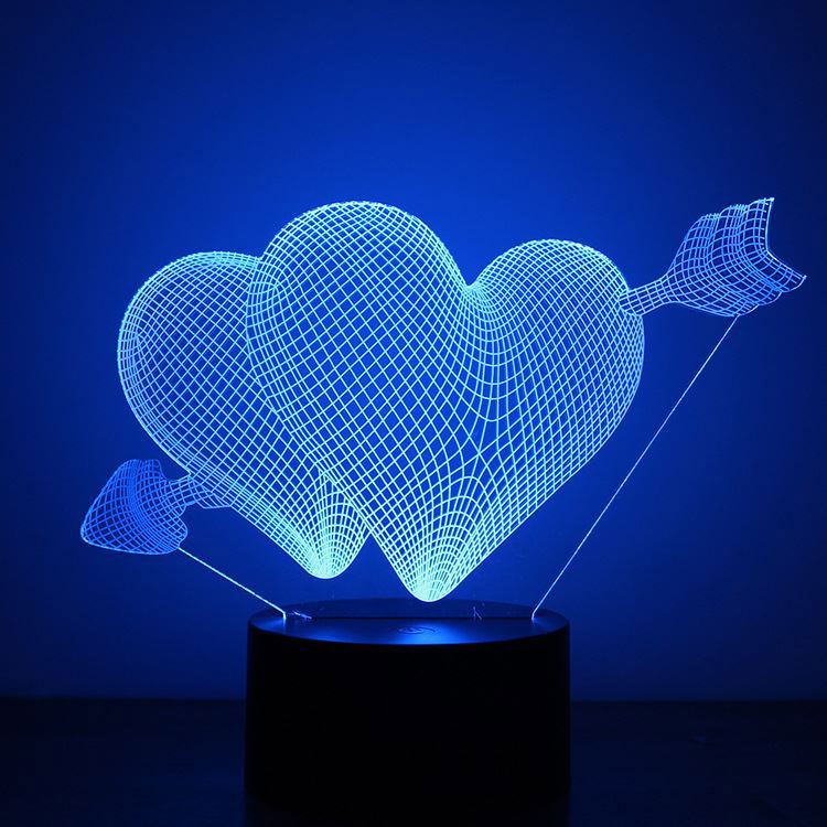 Black Cut 3D LED Lampa Blue Hearts