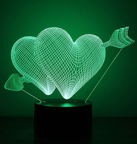 Black Cut 3D LED Lampa Green Hearts