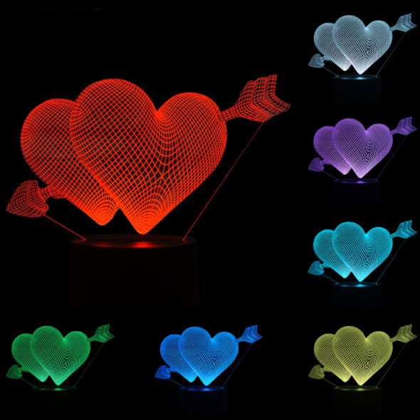 Black Cut 3D LED Lampa Hearts Multicolor - 9 boja