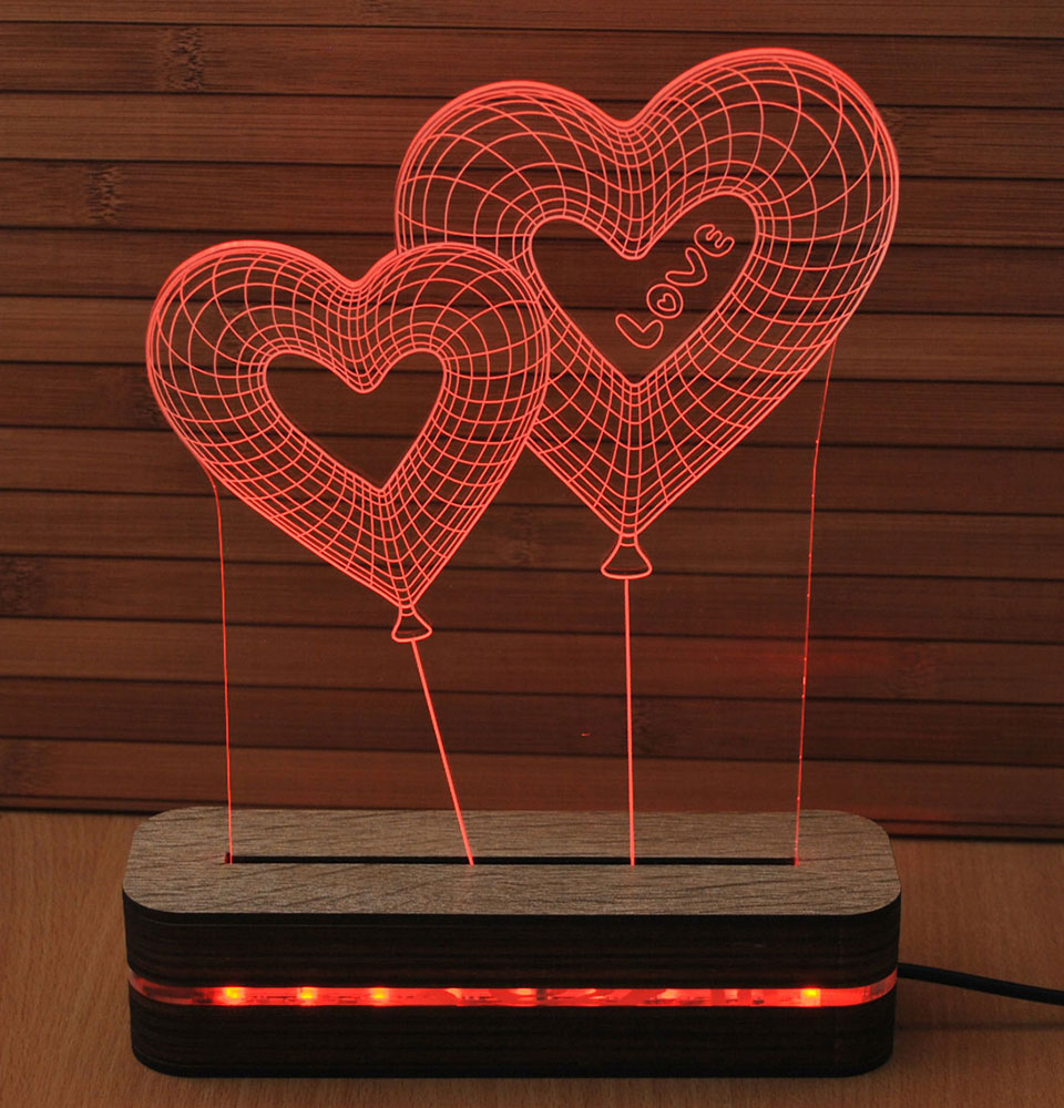3D LED Lampa u 9 boja Black Cut Illusions Hearts Love Multicolor
