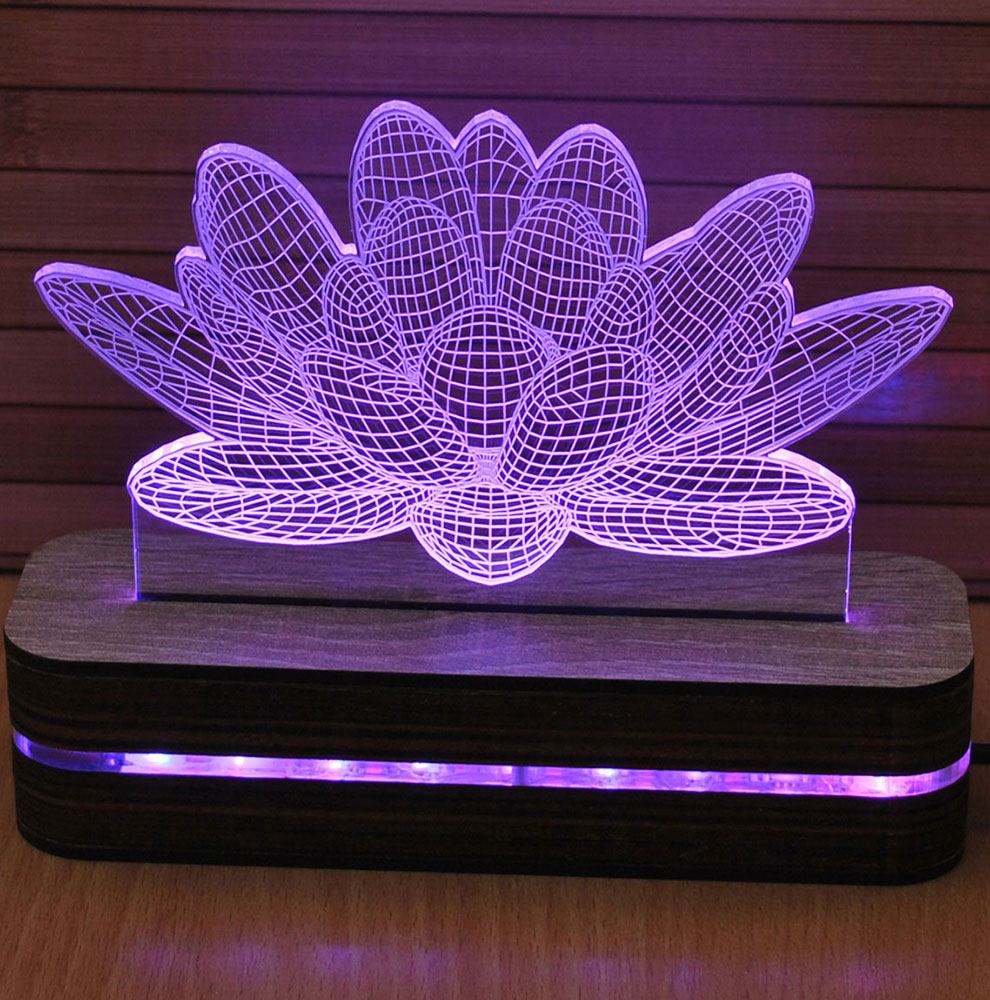 3D LED Lampa u 9 boja Black Cut Lotus Multicolor