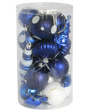 Novogodišnji ukrasi Set 25 komada plava, bela