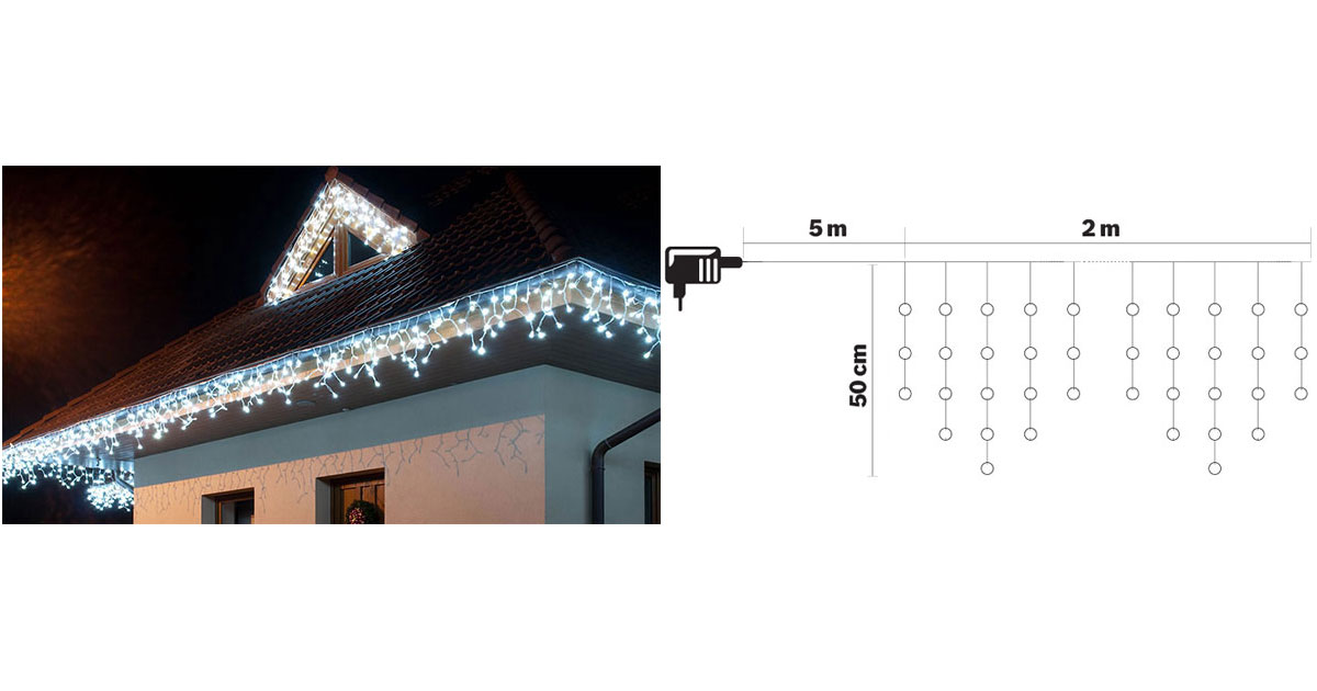 Nastavljajuće novogodišnje LED lampice 2m x 0.5m 76L Icicle za unutrašnju i spoljašnju upotrebu
