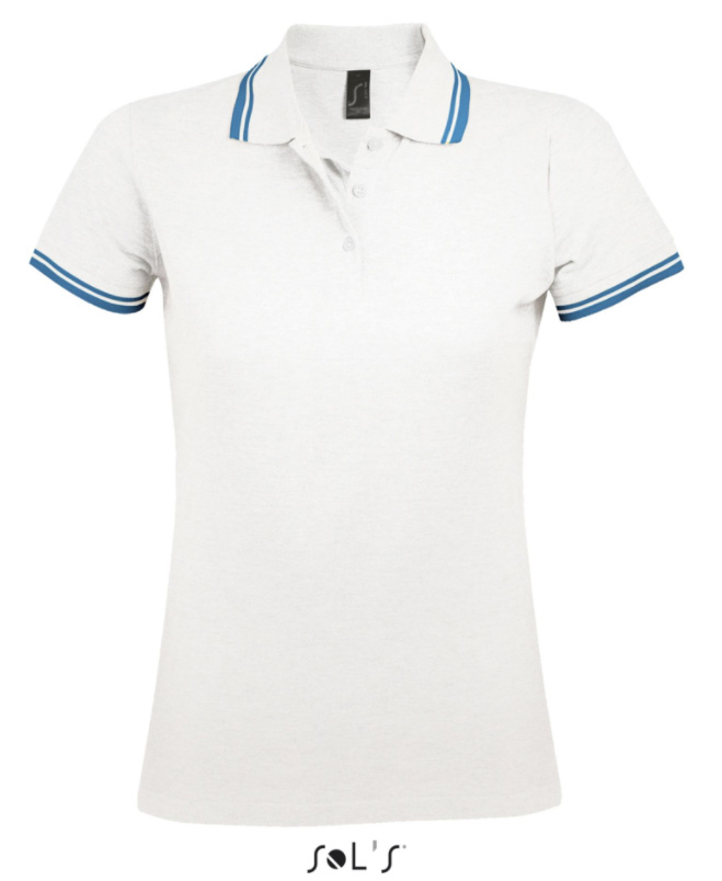 Sols Pasadena Ženska majica sa kragnom vel. M White/Aqua 00578