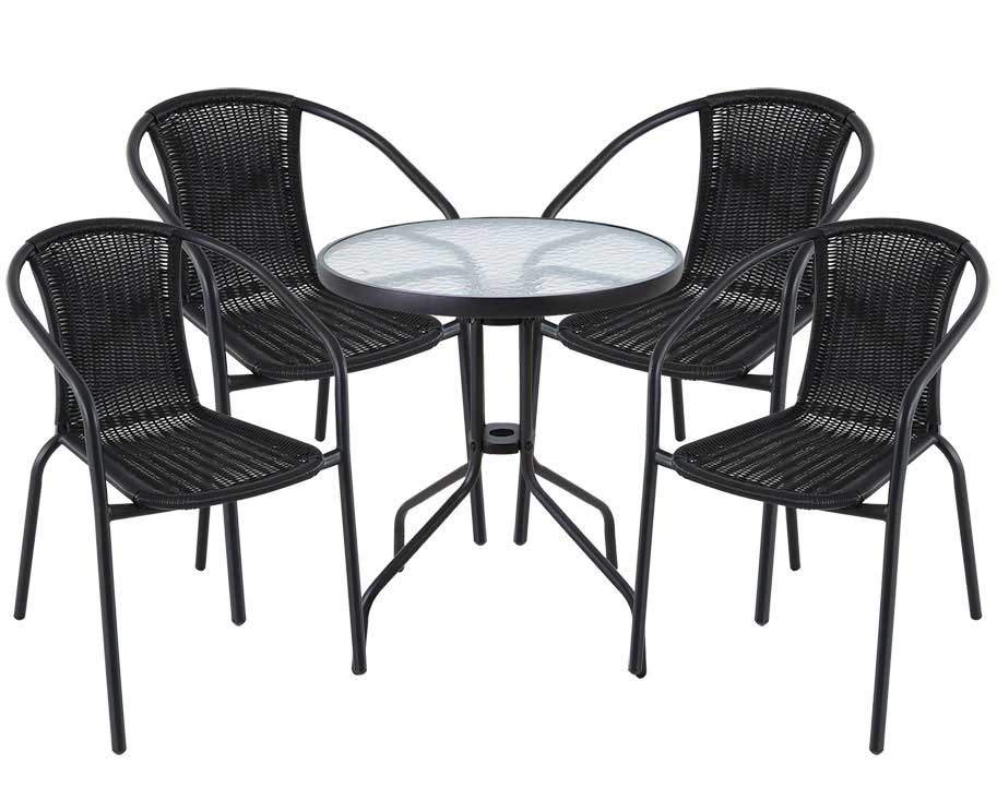 Baštenska Garnitura - 4 Stolice i Sto Sa Staklom - Sia 4 Black