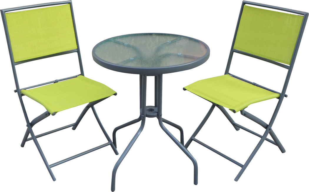 Baštenski Komplet Andora - 2 Žute Sklopive Stolice i Sto Sa Staklom - Image 1