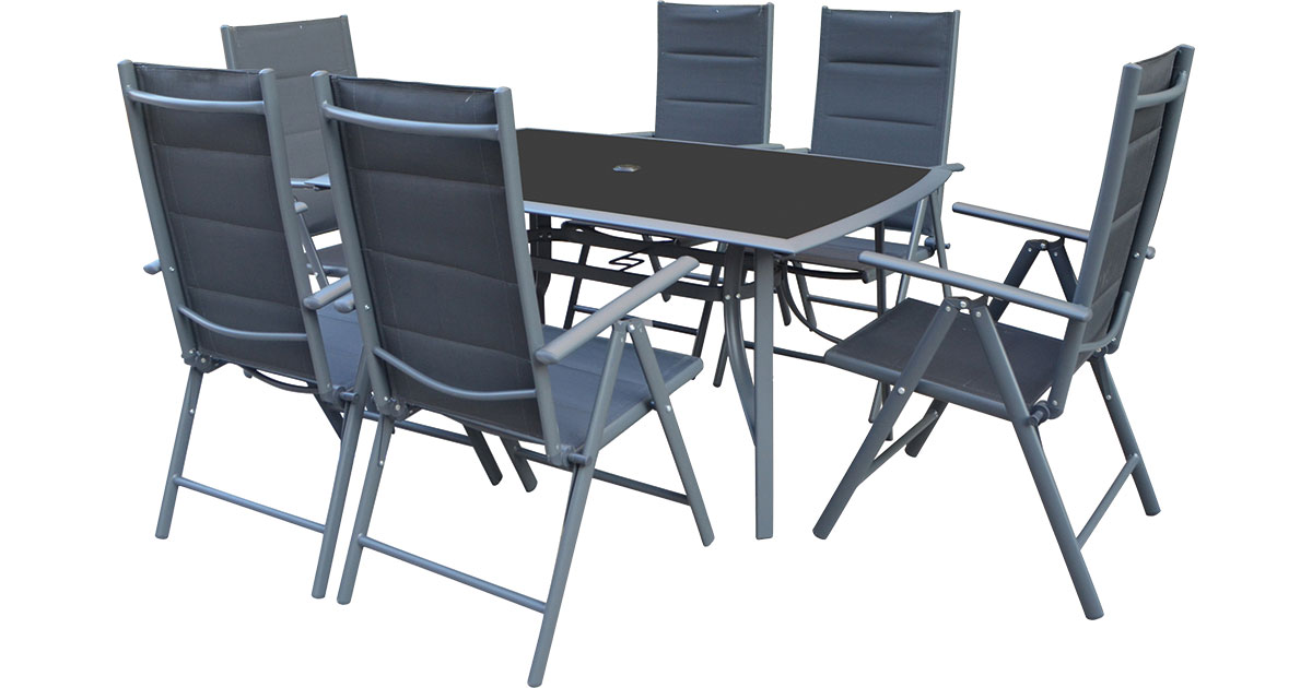 Baštenska Garnitura Sa Podesivim Stolicama - Leon - 6 Stolica i Sto Sa Staklom