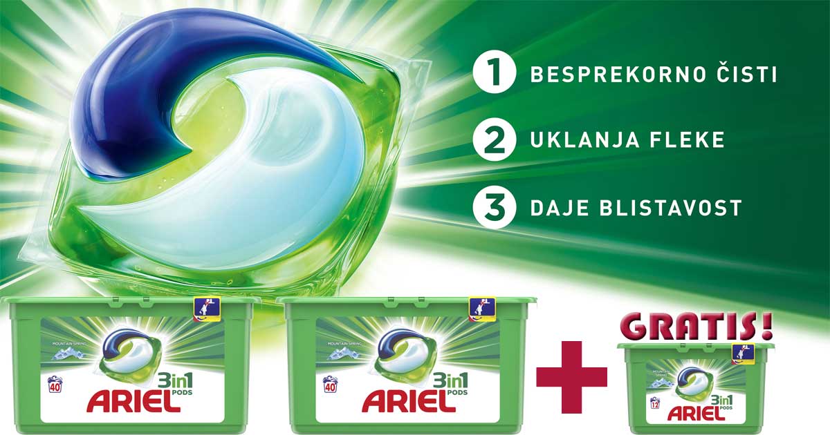 Ariel 3in1 Pods Regular Kapsule praška za pranje veša 2+1 gratis 92kom.