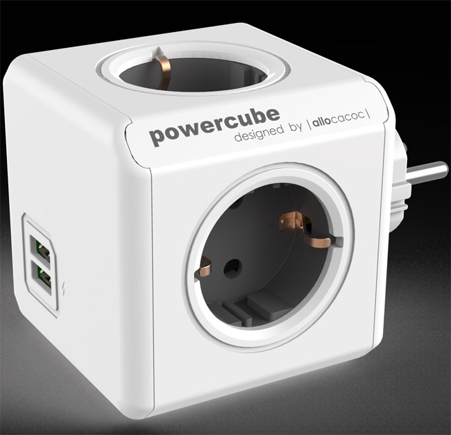 PowerCube produžni bez kabla 4 x šuko 2xUSB siva - Image 1