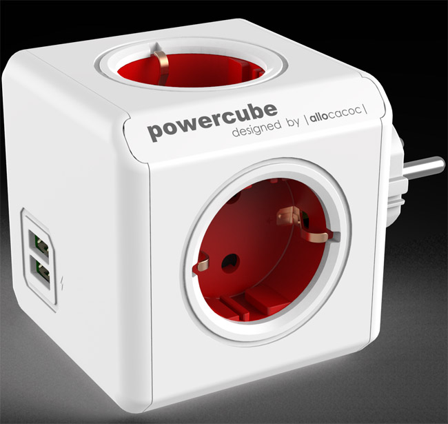 PowerCube produžni bez kabla 4 x šuko 2xUSB crvena - Image 1