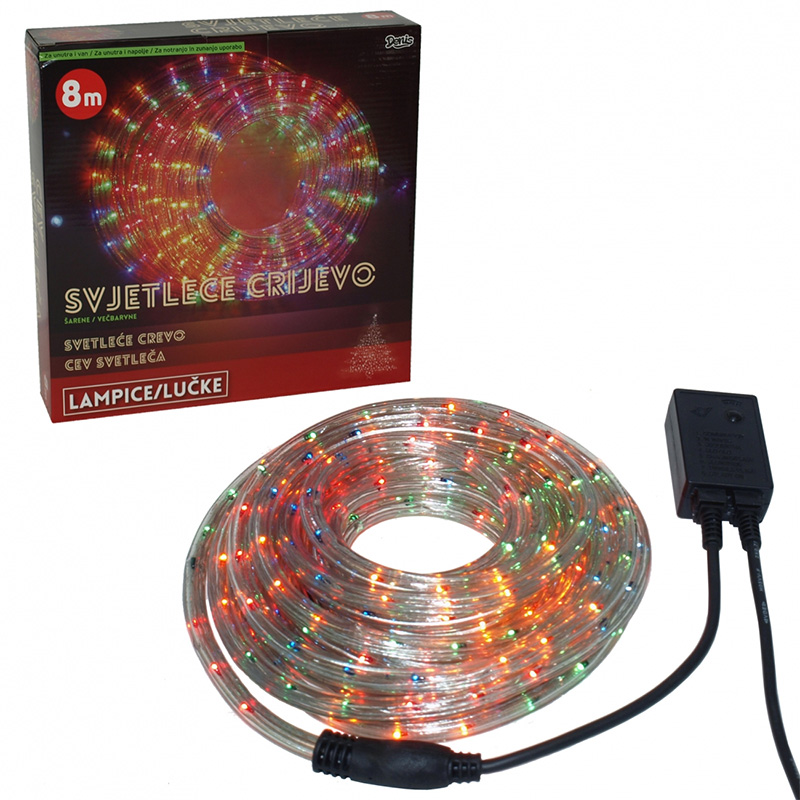 Multikolor svetleće crevo dužine 8 m za spoljnu i unutrašnju upotrebu