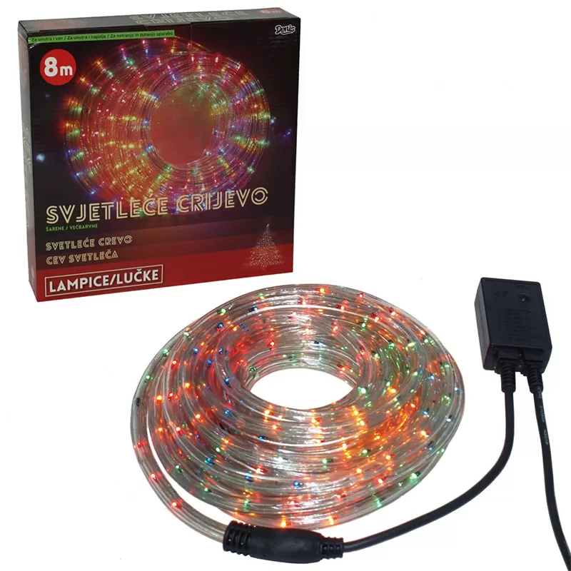 Multikolor svetleće crevo dužine 8 m za spoljnu i unutrašnju upotrebu