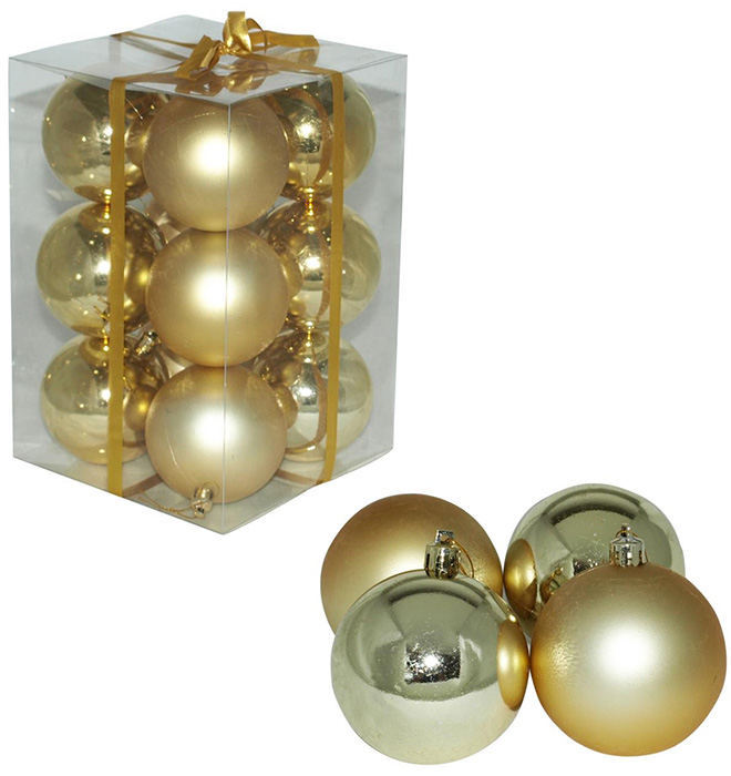 Ukrasi za jelku - kugle 8 cm 12 komada zlatne