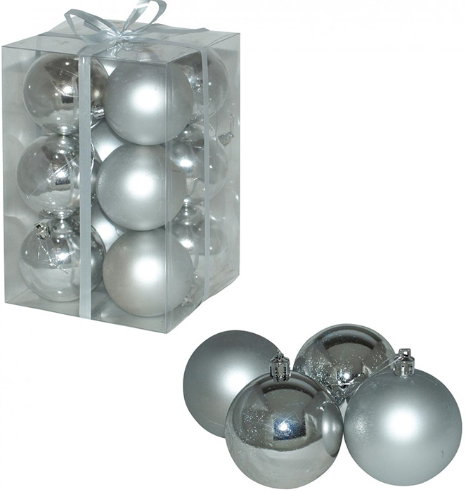 Ukrasi za jelku - kugle 8 cm 12 komada srebrne