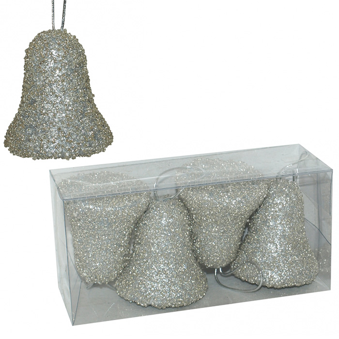 Ukrasi za jelku - srebrna zvona 7 cm 4 kom