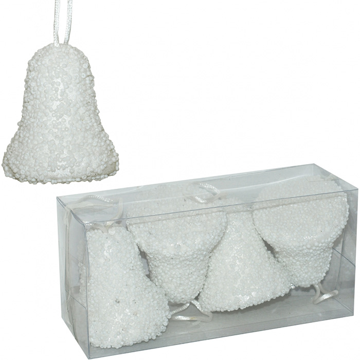 Ukrasi za jelku - bela  zvona 7 cm 4 kom