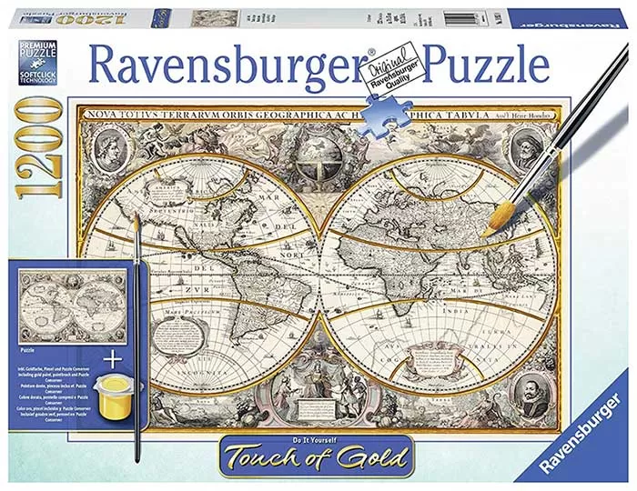 Puzzle 1200 delova - Stara karta sveta + zlatna boja - Ravensburger Touch of Gold 19931